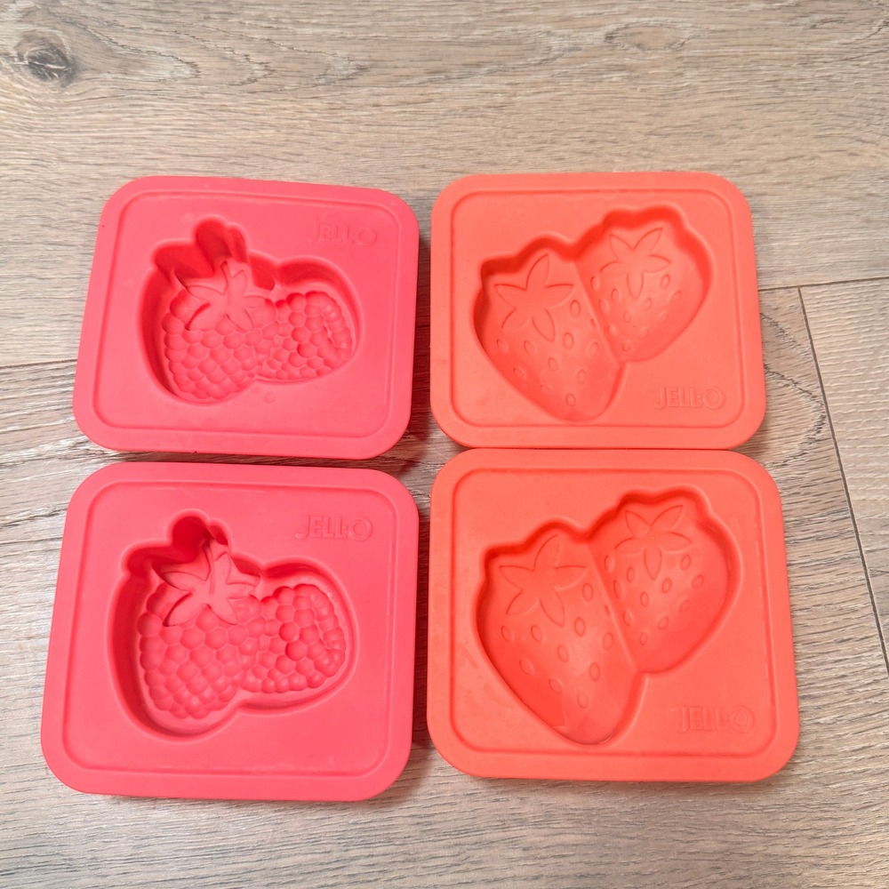 Set of 4 Jello Silicone Ice‎ Cube Molds Strawberry Raspberry Shapes Dessert
